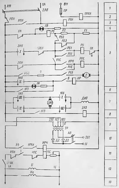 Принципиальная схема цепей управления устройства КУ-64М