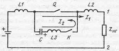 Схема, поясняющая метод смещения отключаемого тока из выключателя в конденсатор